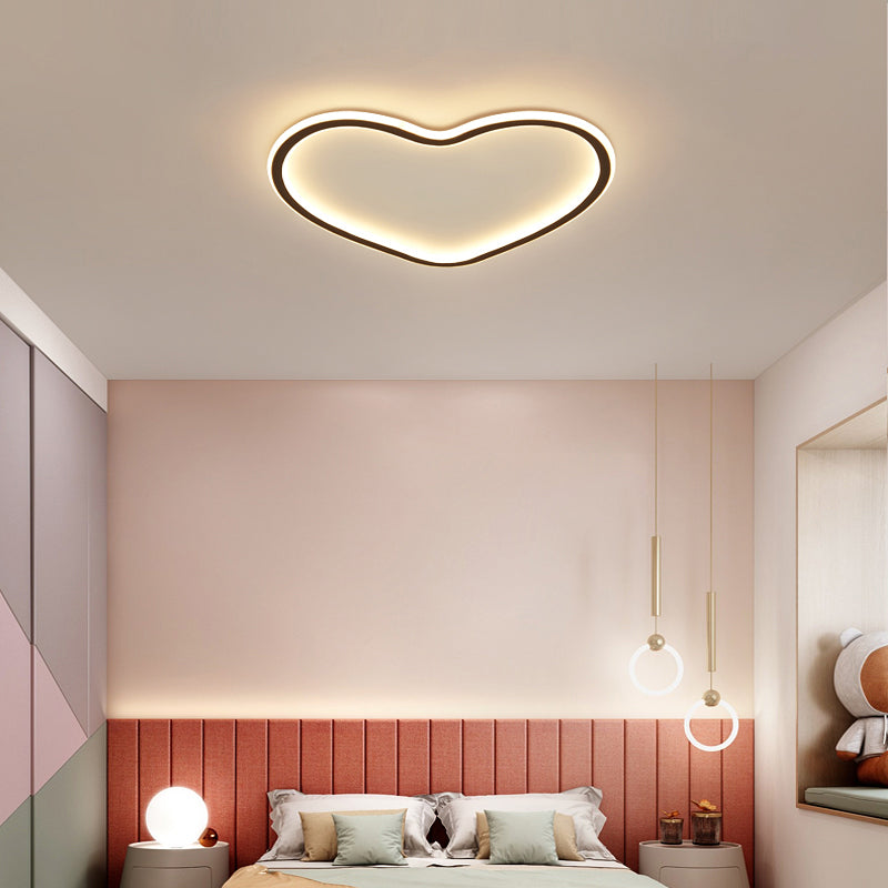 Minimal Love Shape Ceiling Flush Mount Light Black Silica Gel LED Bedroom Flushmount in Warm/White/3 Color Light