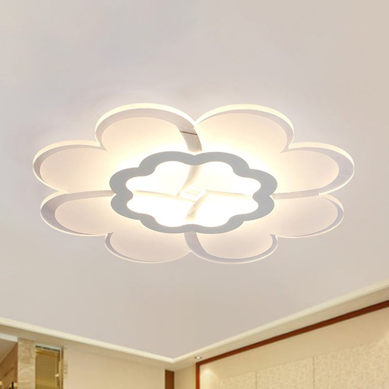 Plafonnier LED blanc moderne et élégant en forme de fleur en acrylique de 16 / 19,5 po W en blanc/lumière 3 couleurs