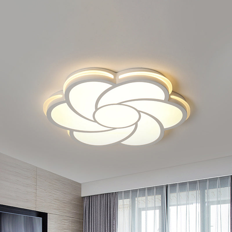 Modern Stylish White Petal Flush Lighting Acrylic Shade LED Living Room Ceiling Lamp in White/3 Color Light