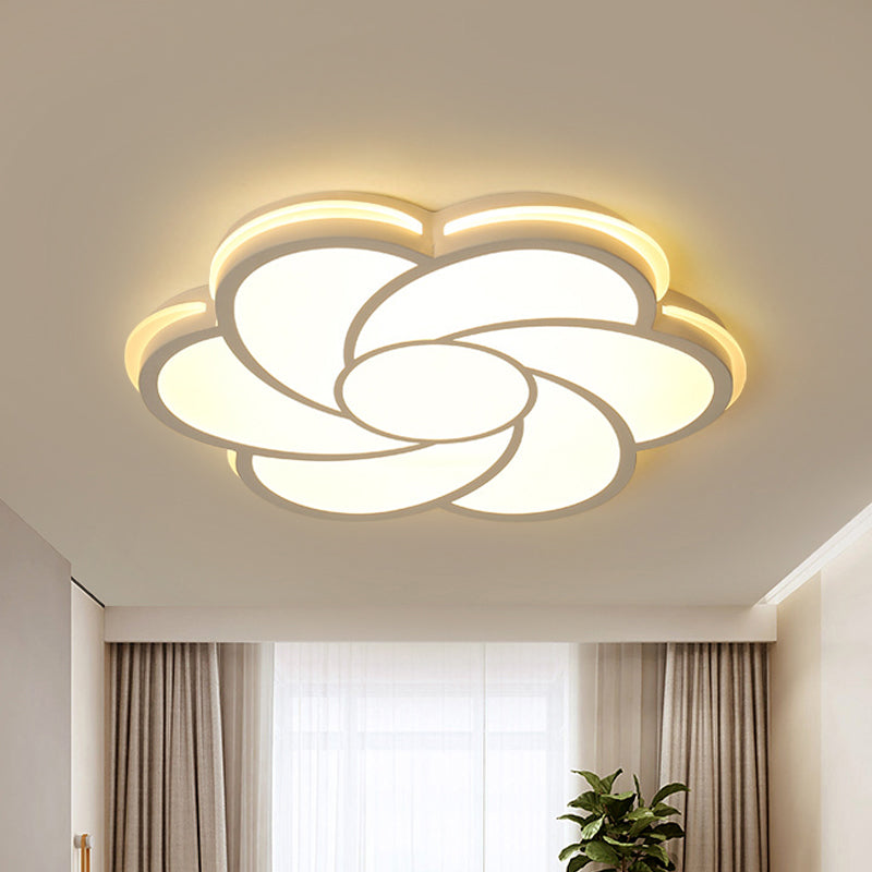 Modern Stylish White Petal Flush Lighting Acrylique Shade LED Living Room Ceiling Lamp in White/3 Color Light