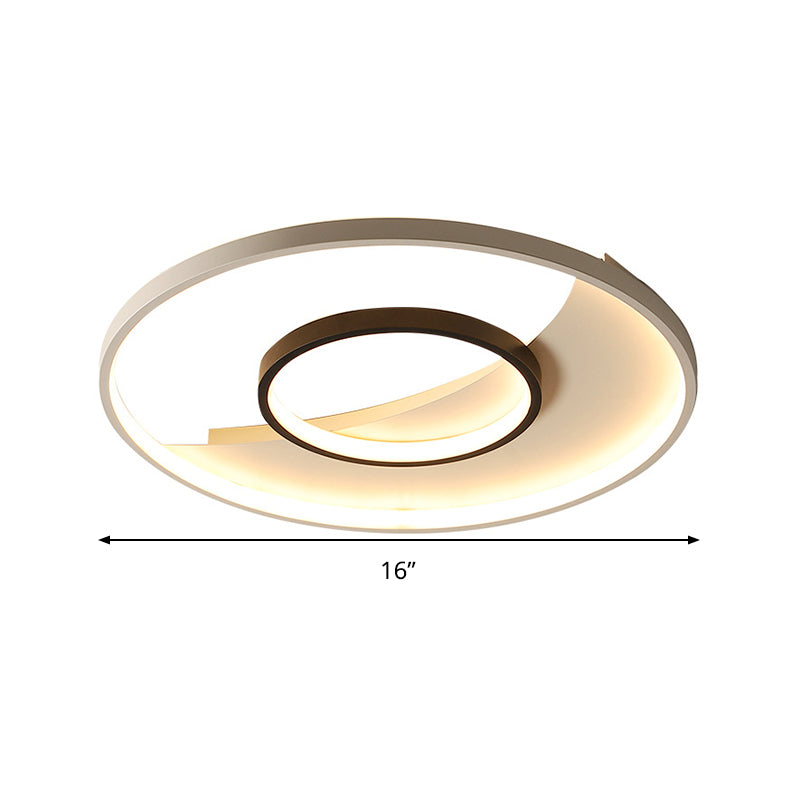 Lámpara de montaje empotrado de doble anillo de 16 "/19,5" de ancho, iluminación de techo LED blanca y negra de acrílico modernista