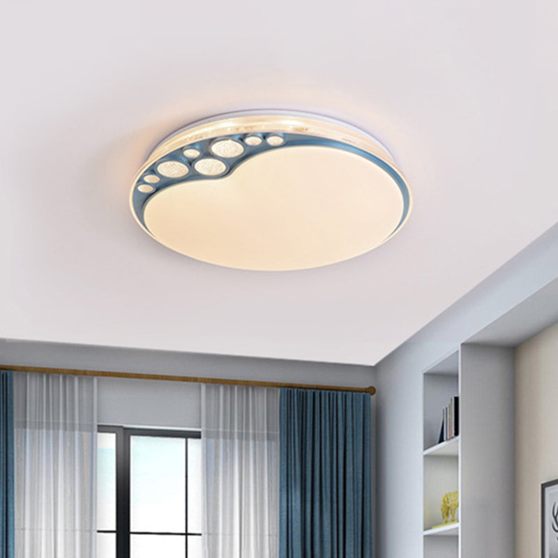 Sky Blue Apple Shape Ceiling Lamp Contemporary LED Metallic Flush Light in Warm/White/3 Color Light