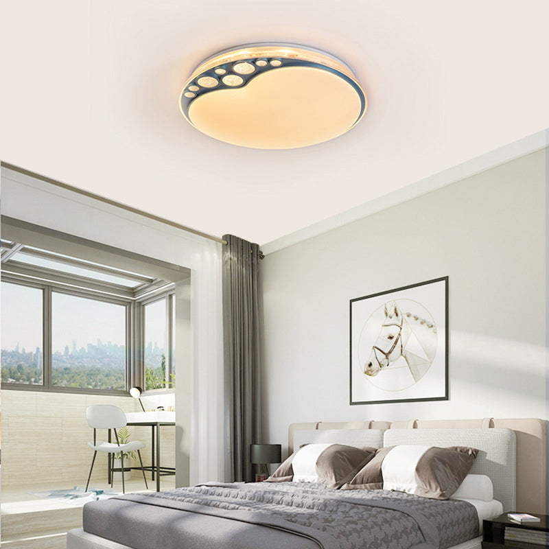 Sky Blue Apple Shape Ceiling Lamp Contemporary LED Metallic Flush Light in Warm/White/3 Color Light