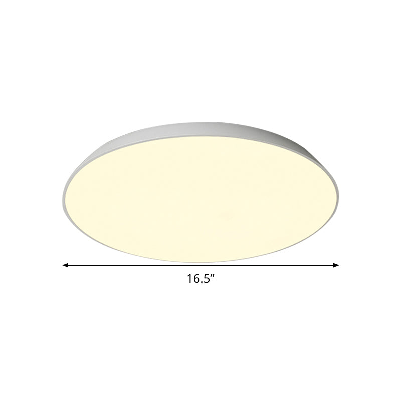 16.5"/20.5"/24.5" Dia White Tray Ceiling Lamp Contemporary LED Metallic Flush Mount Light for Bedroom