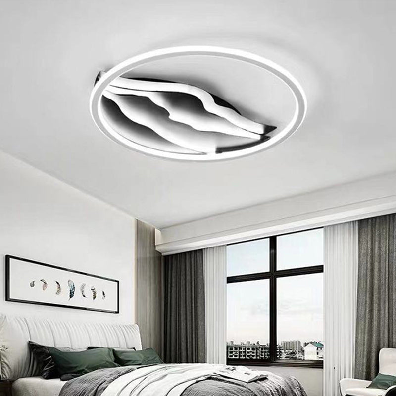 16"/19.5" Dia Wavy LED Ceiling Flush Mount Modern Stylish Acrylic Black and White Flush Lighting in Warm/White Light for Bedroom