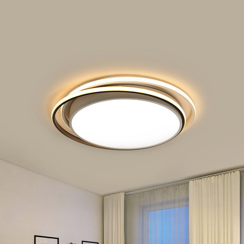 15"/19" W Flush Ring Light Simple Style Metal LED Black/White Ceiling Lighting in Warm/White/3 Color Light