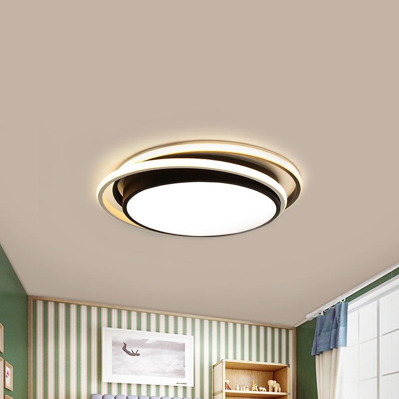 15"/19" W Flush Ring Light Simple Style Metal LED Black/White Ceiling Lighting in Warm/White/3 Color Light