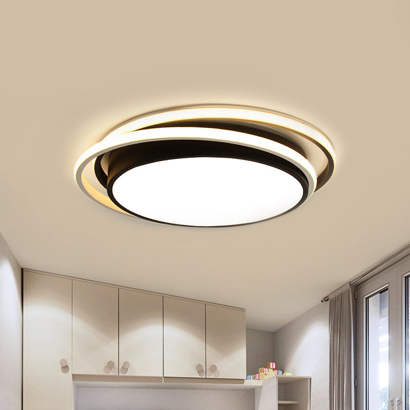 15 "/19" W Flush Ring Licht Einfache Stil Metall LED Schwarz/Weiß Deckenbeleuchtung in Warm/White/3 Farbe Licht