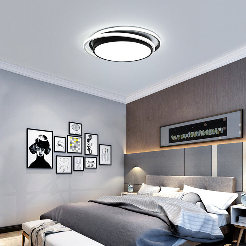 15"/19" W Flush Ring Light Simple Style Metal LED Black/White Ceiling Lighting in Warm/White/3 Color Light