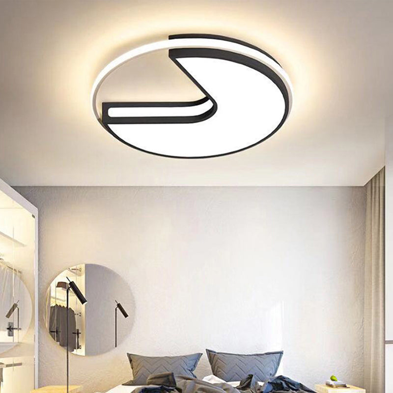 Black and White Big Mouth Flush Light 16"/19.5" W Modern LED Metal Ceiling Lamp in Warm/White/3 Color Light