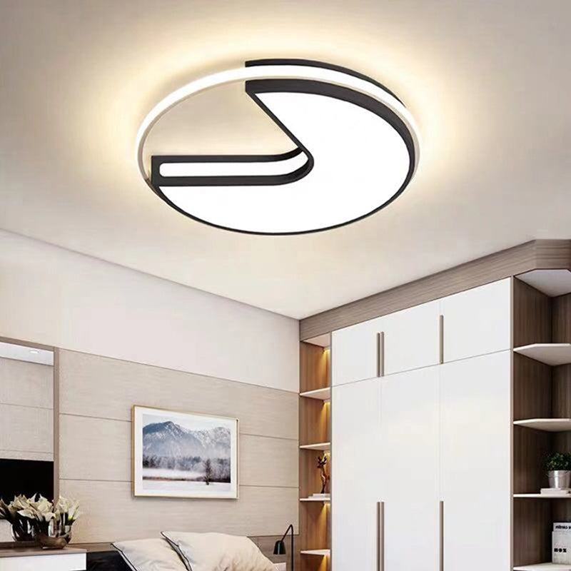 Black and White Big Mouth Flush Light 16"/19.5" W Modern LED Metal Ceiling Lamp in Warm/White/3 Color Light