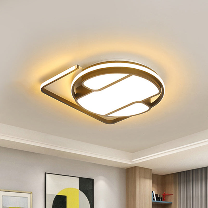 16"/19.5" W Modern Geometric Ceiling Light Metal LED Black and White Flush Mount in White/3 Color Light for Living Room