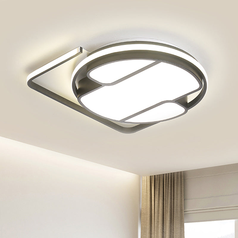 16"/19.5" W Modern Geometric Ceiling Light Metal LED Black and White Flush Mount in White/3 Color Light for Living Room