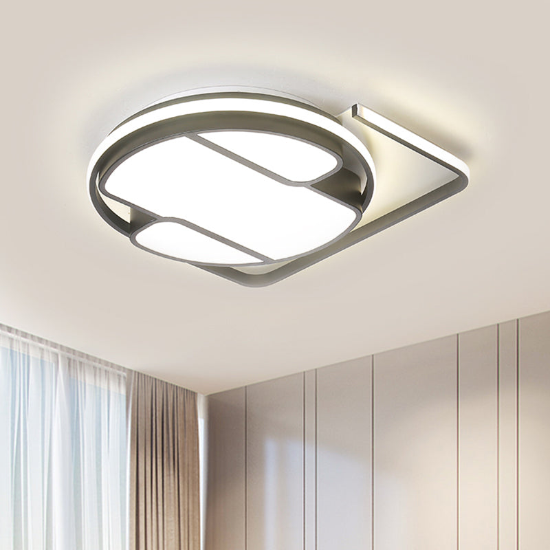 16"/19.5" W Modern Geometric Ceiling Light Metal LED Black and White Flush Mount in White/3 Color Light for Living Room