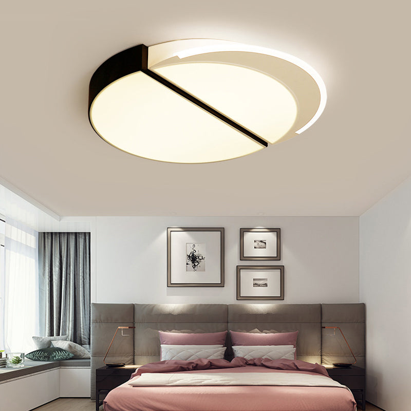 Black-White Round Ceiling Lighting Modern Metal LED Flush Mount Fixture in Warm/White/3 Color Light, 16"/19.5" Wide