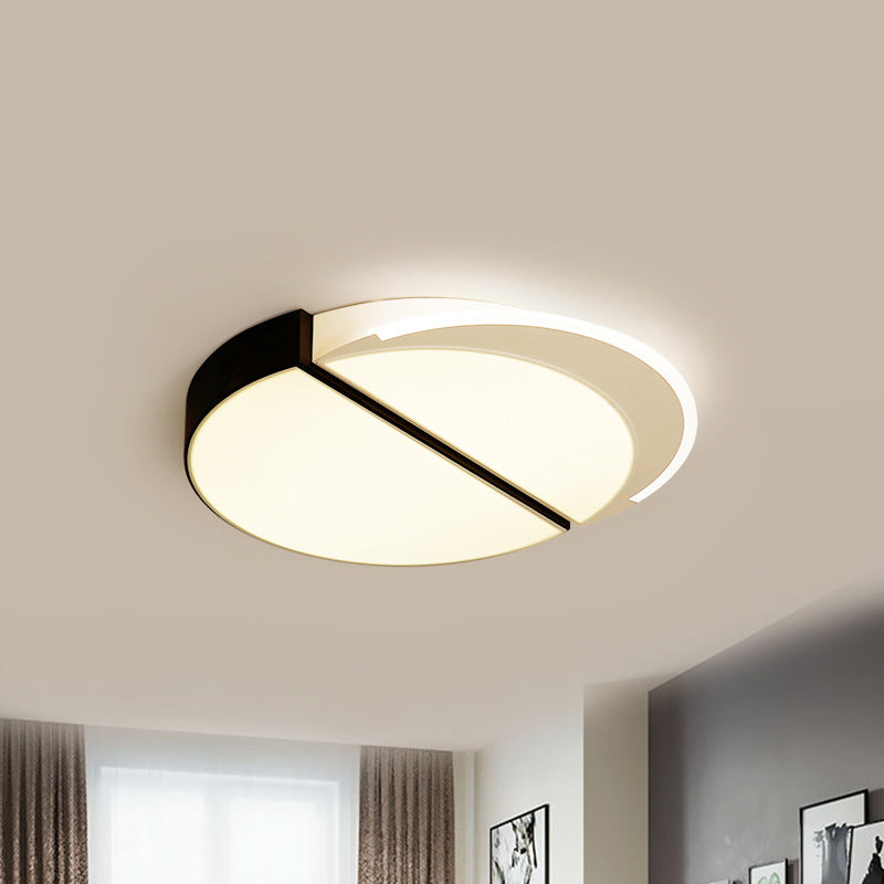 Black-White Round Ceiling Lighting Modern Metal LED Flush Mount Fixture in Warm/White/3 Color Light, 16"/19.5" Wide