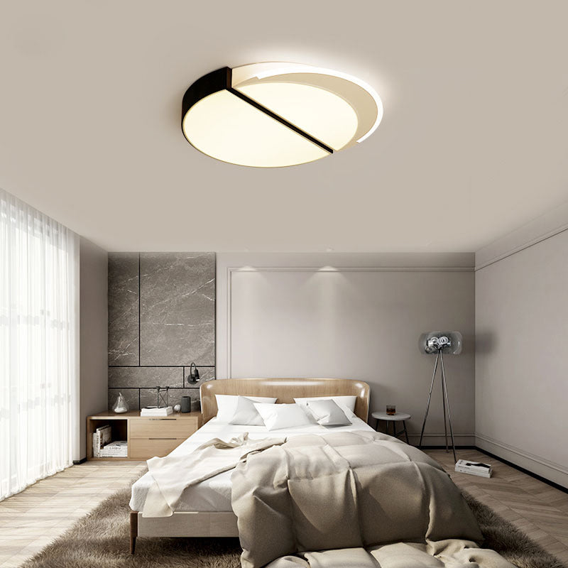 Zwart-wit Ronde Plafondverlichting Moderne Metalen LED Flush Mount Fixture in Warm/Wit/3 Kleurenlicht, 16"/19.5" Breed