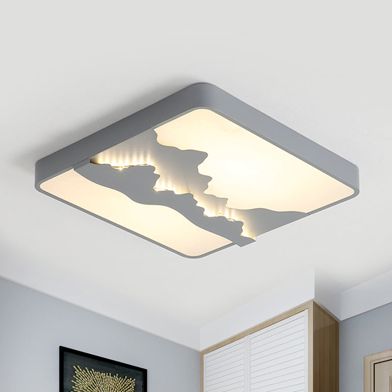 Plafoniera quadrata del metallo moderna grigio/bianco 16 "/19.5" Wide LED lampada di montaggio a filo, luce calda/bianca