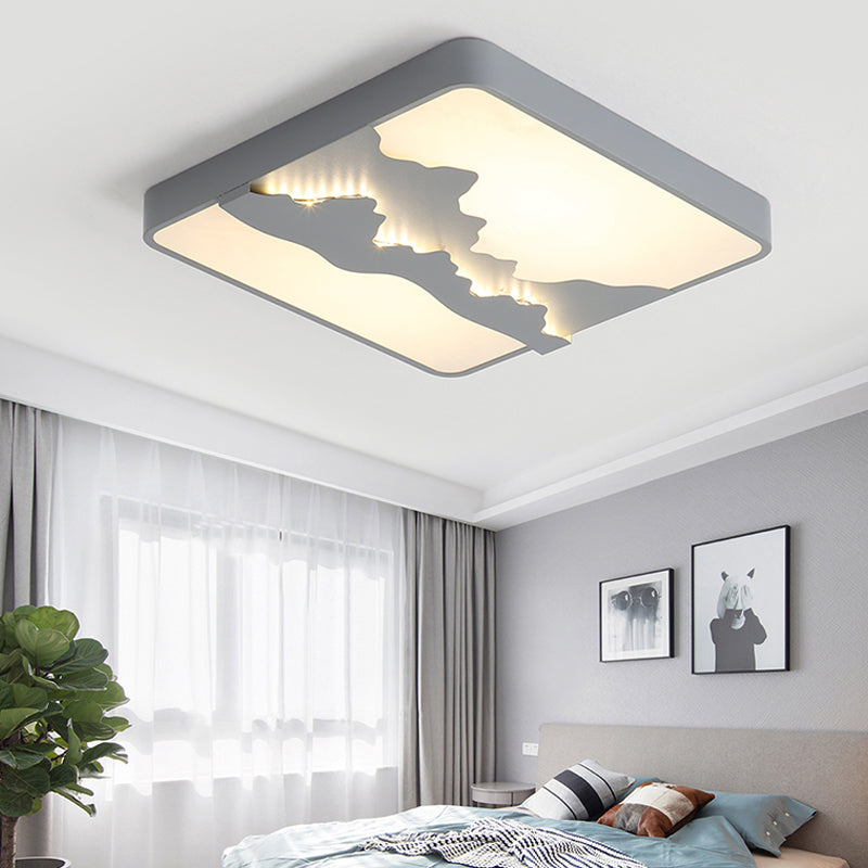 Quadratische Deckenleuchte aus Metall, modernes Grau/Weiß, 16"/19,5" breite LED-Einbauleuchte, warmes/weißes Licht