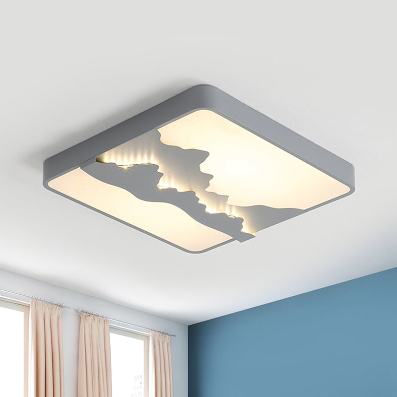 Quadratische Deckenleuchte aus Metall, modernes Grau/Weiß, 16"/19,5" breite LED-Einbauleuchte, warmes/weißes Licht