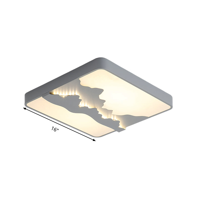 Plafoniera quadrata del metallo moderna grigio/bianco 16 "/19.5" Wide LED lampada di montaggio a filo, luce calda/bianca