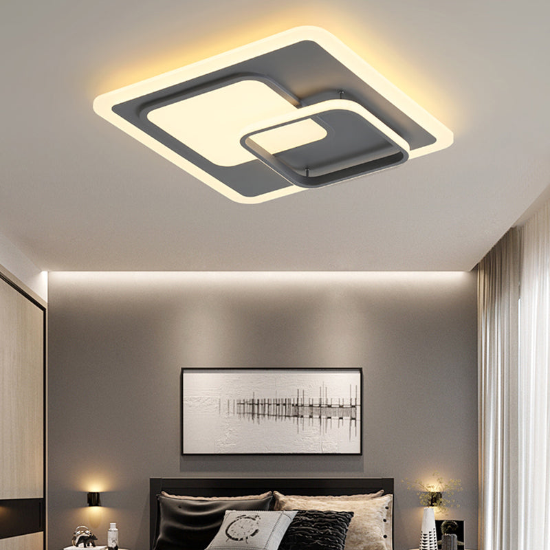 Luminaire de plafond carré de 16 "/ 19,5" de large, luminaire contemporain à LED gris en acrylique, encastré dans une lumière chaude/blanche