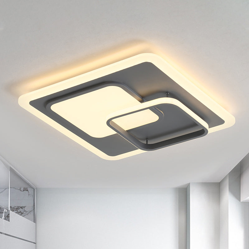 Luminaire de plafond carré de 16 "/ 19,5" de large, luminaire contemporain à LED gris en acrylique, encastré dans une lumière chaude/blanche