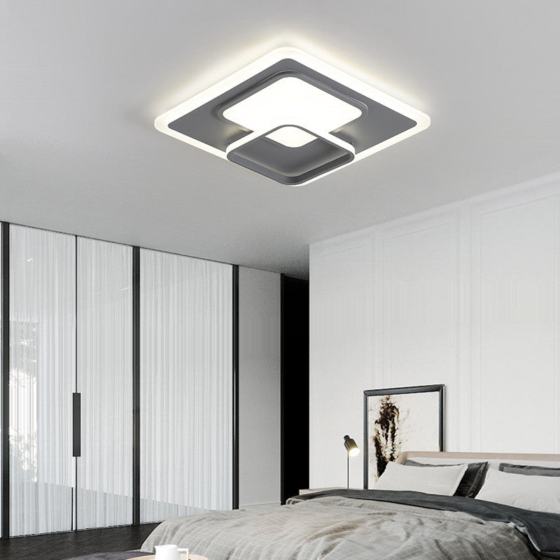 Luminaire de plafond carré de 16 "/ 19,5" de large, luminaire contemporain à LED gris en acrylique, encastré dans une lumière chaude/blanche