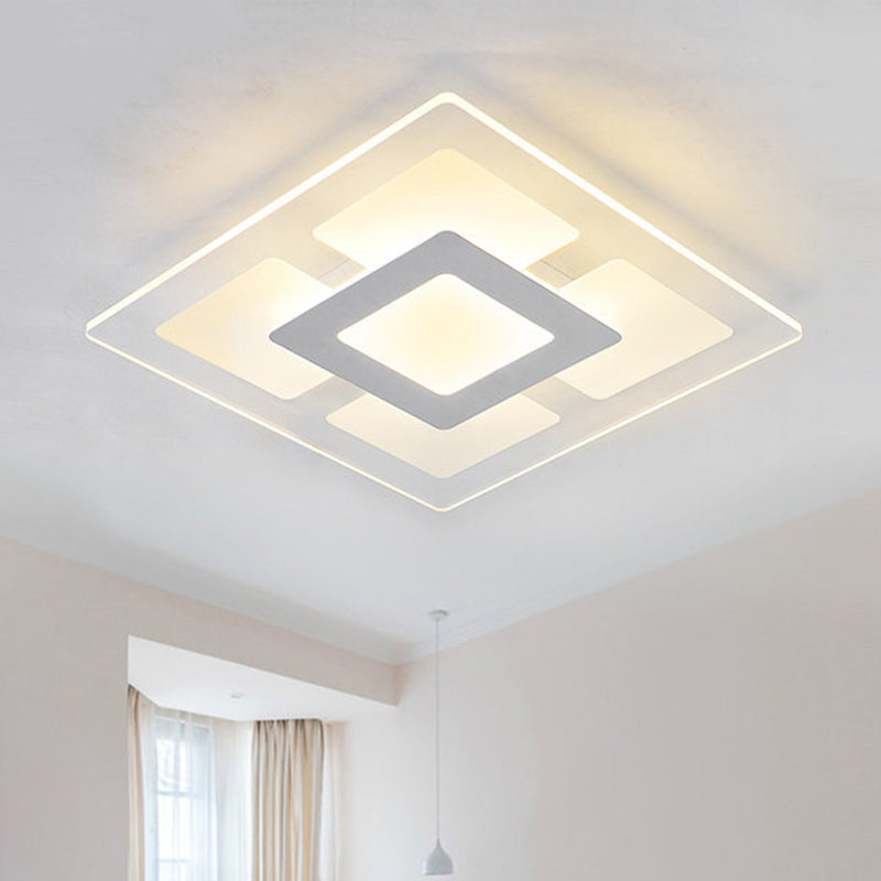 16.5"/20.5" Wide Acrylic Square Ceiling Mounted Light Simple Style White LED Flush Mount Lamp in Warm/White Light