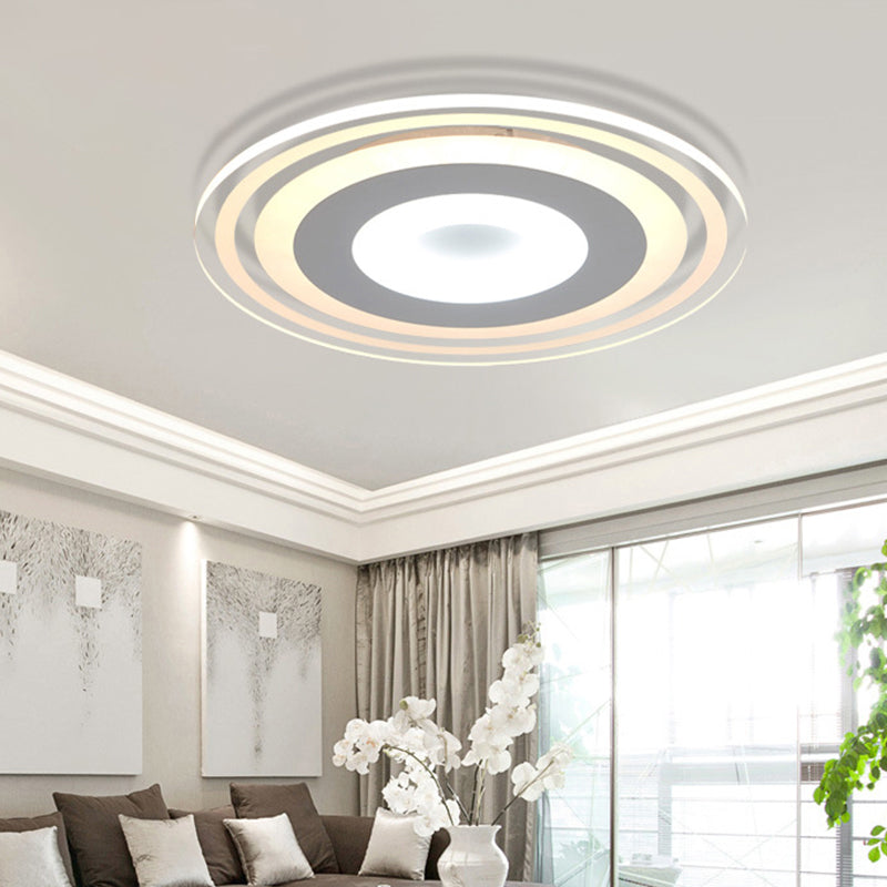 LED Flush Mount Fixture Simple Style White Ceiling Lighting with Circle Acrylic Shade in Warm/White/3 Color Light, 16.5"/19.5"/23.5" Wide