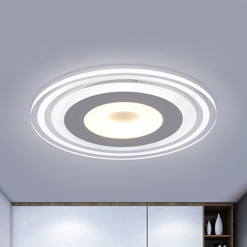 LED Flush Mount Fixture Simple Style White Ceiling Lighting with Circle Acrylic Shade in Warm/White/3 Color Light, 16.5"/19.5"/23.5" Wide