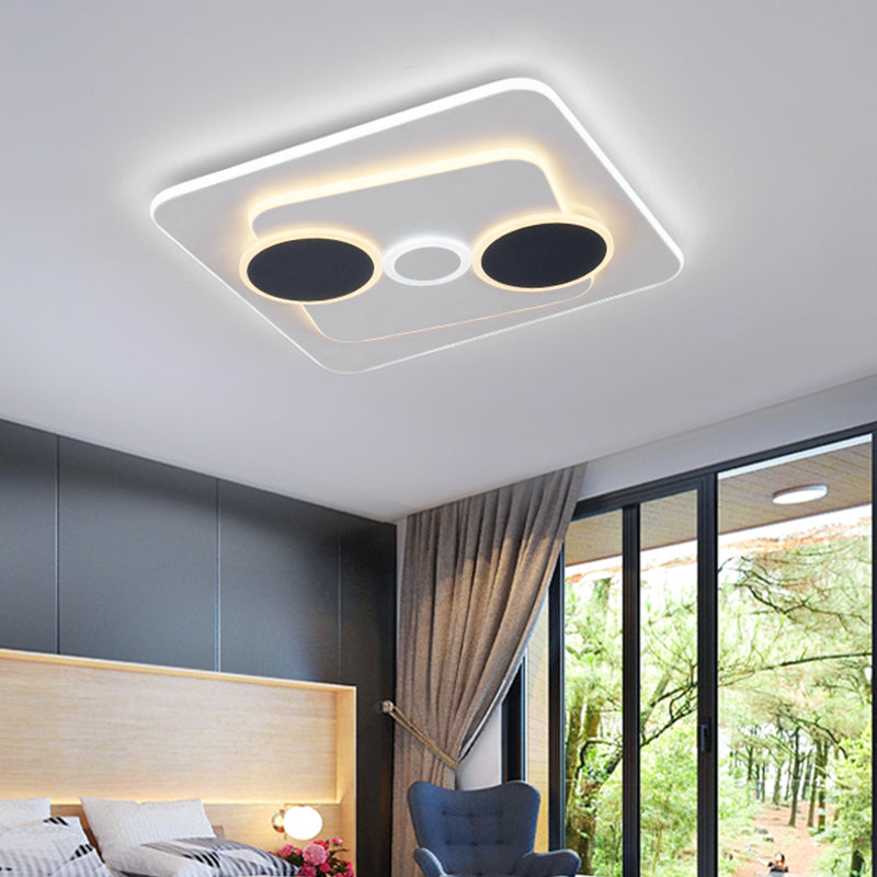 Lámpara de techo geométrica acrílica, luz LED empotrada minimalista en blanco y gris para dormitorio