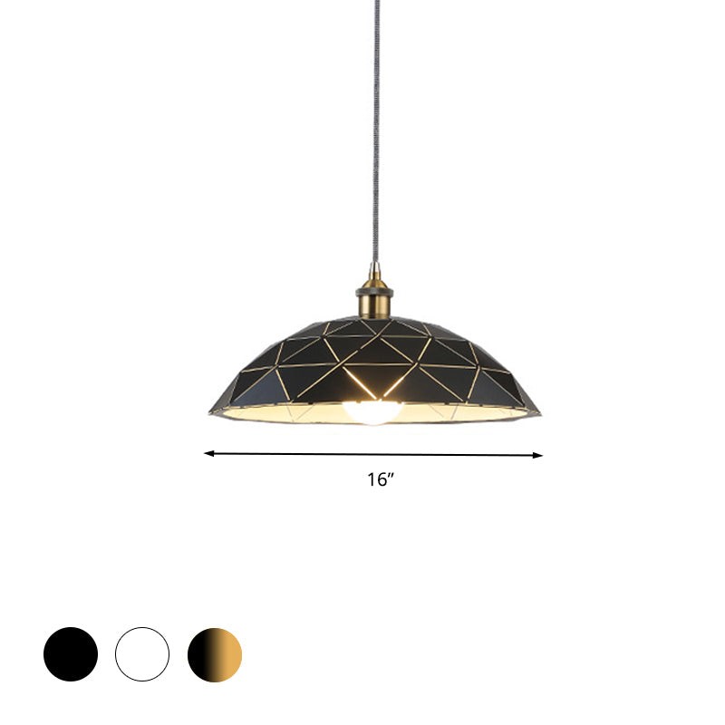 1 Light Dome Suspension Lampe Industrial Black / White Metal Pendant Light pour le salon, 13 "/ 16" /19,5 "de large