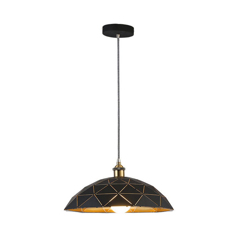 1 Light Dome Suspension Lamp Industrial Black/White Metal Pendant Light for Living Room, 13"/16"/19.5" Wide