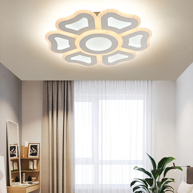 Flower Bedroom Ceiling Mounted Light Acrylic Modern LED Flush Light Fixture in White Light