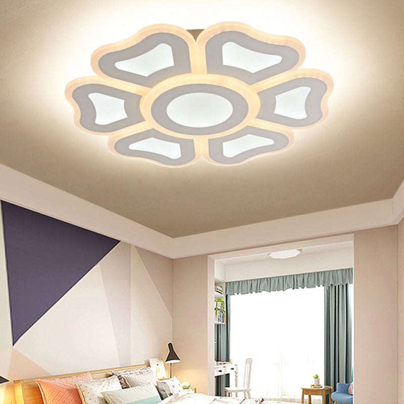 Flower Bedroom Ceiling Mounted Light Acrylic Modern LED Flush Light Fixture in White Light