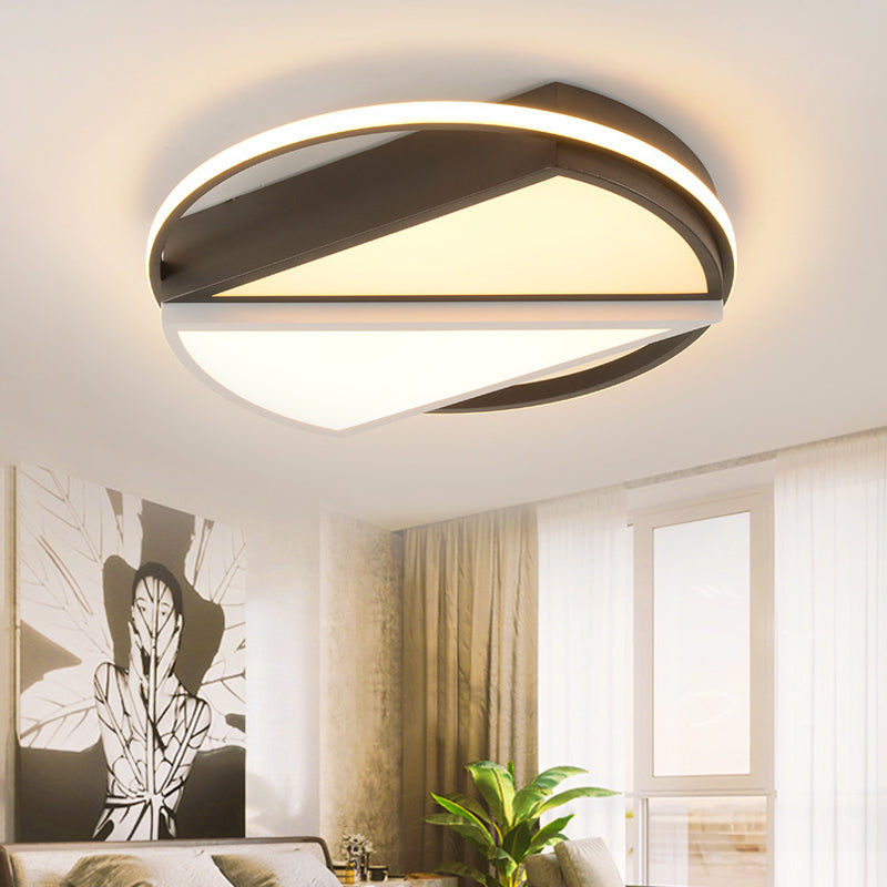 Geometric Flush Mount Fixture Modern Metal Black and White LED Ceiling Lamp for Bedroom