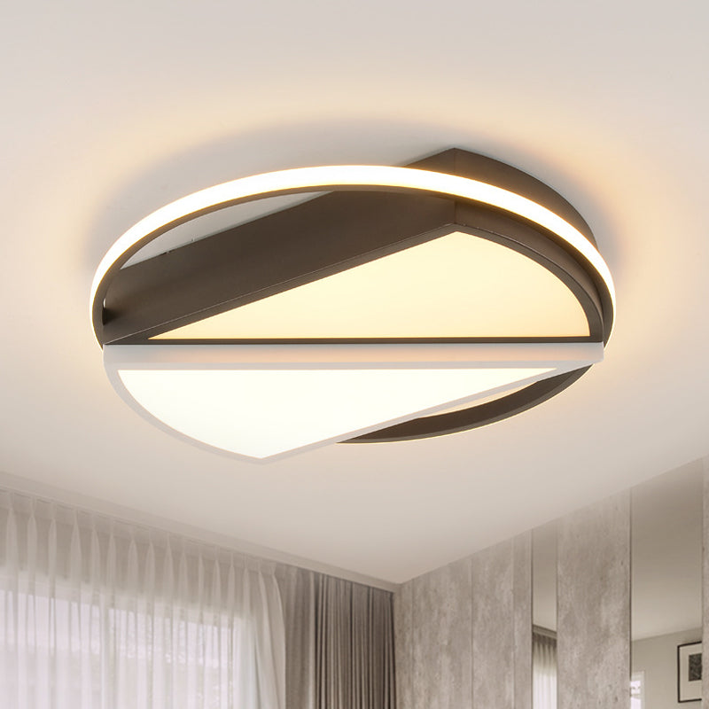 Geometric Flush Mount Fixture Modern Metal Black and White LED Ceiling Lamp for Bedroom