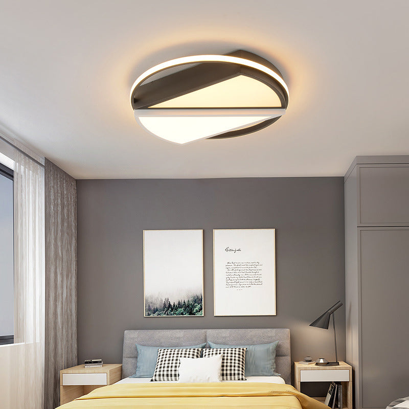 Geometric Flush Mount Fixture Modern Metal Black and White LED Ceiling Lamp for Bedroom