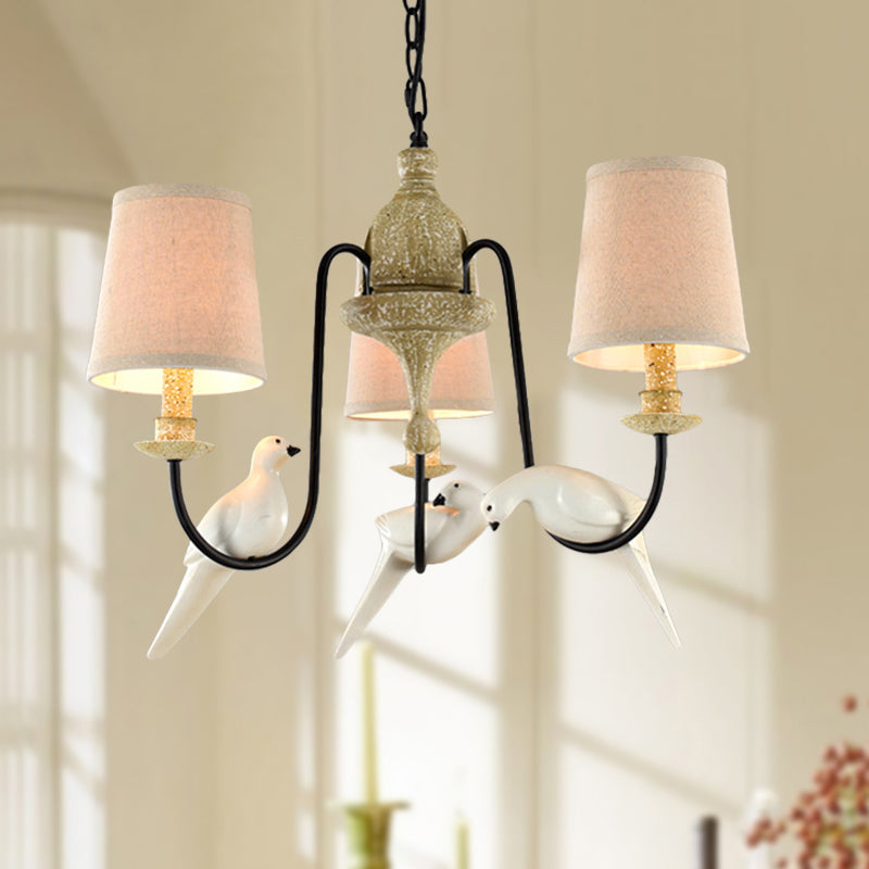 Barrel Pendant Chandelier Light Nordic Fabric 3/6 Heads Light Tan Hanging Ceiling Light