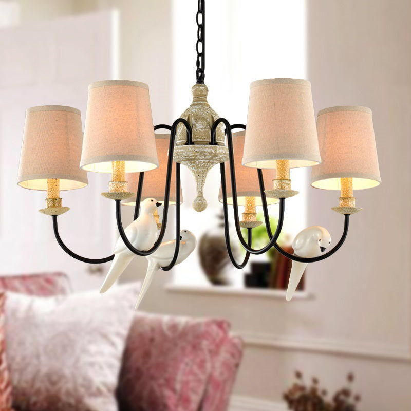 Barrel Pendant Chandelier Light Nordic Fabric 3/6 Heads Light Tan Hanging Ceiling Light