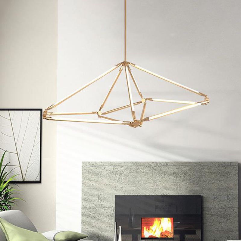 Gold Diamond Frame Hanging Ceiling Light Modernism Metal LED Chandelier Lighting