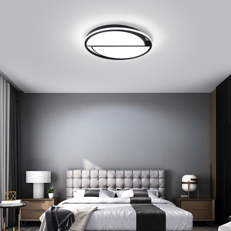 Ronde Acryl Plafond Lamp Minimalist Black LED Flush Mount Light in White/3 Color Light voor slaapkamer