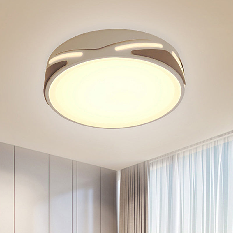 18.5"/21.5" Wide LED Flush Light Fixture Modern White Ceiling Mount Light with Round Metal Shade, Warm/White/Natural Light