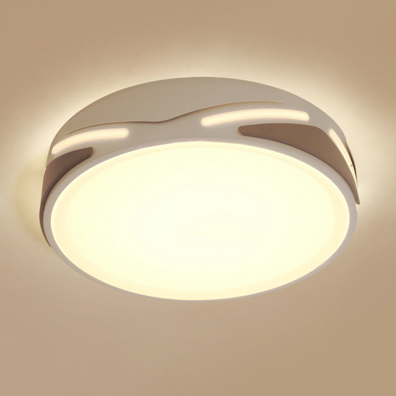 18.5"/21.5" Wide LED Flush Light Fixture Modern White Ceiling Mount Light with Round Metal Shade, Warm/White/Natural Light