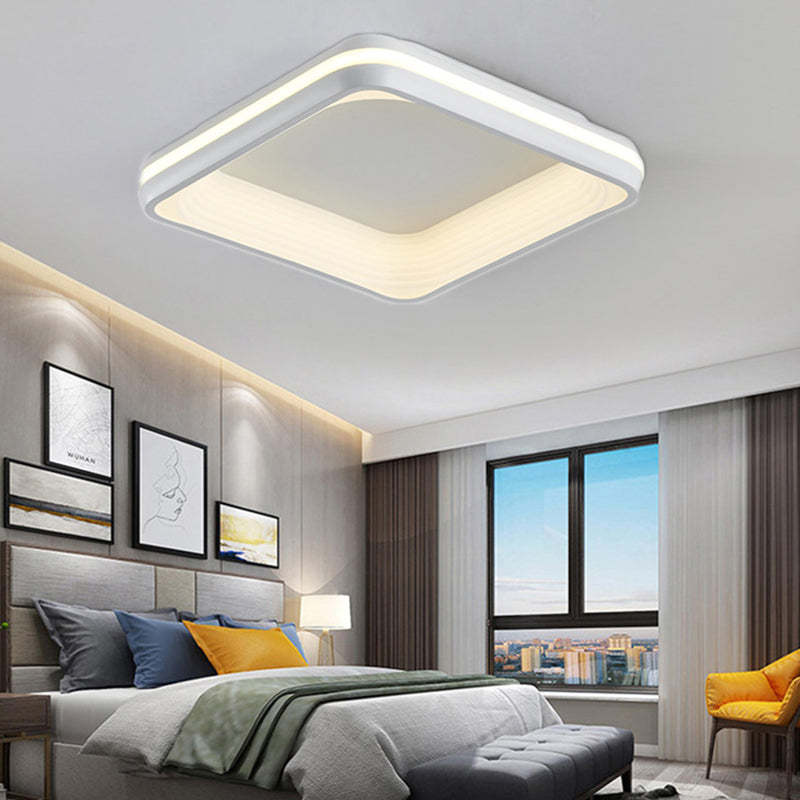 Metal Square Flush Light Simple Style White 19"/25" Wide LED Ceiling Mounted Fixture in 3 Color Light/Remote Control Stepless Dimming