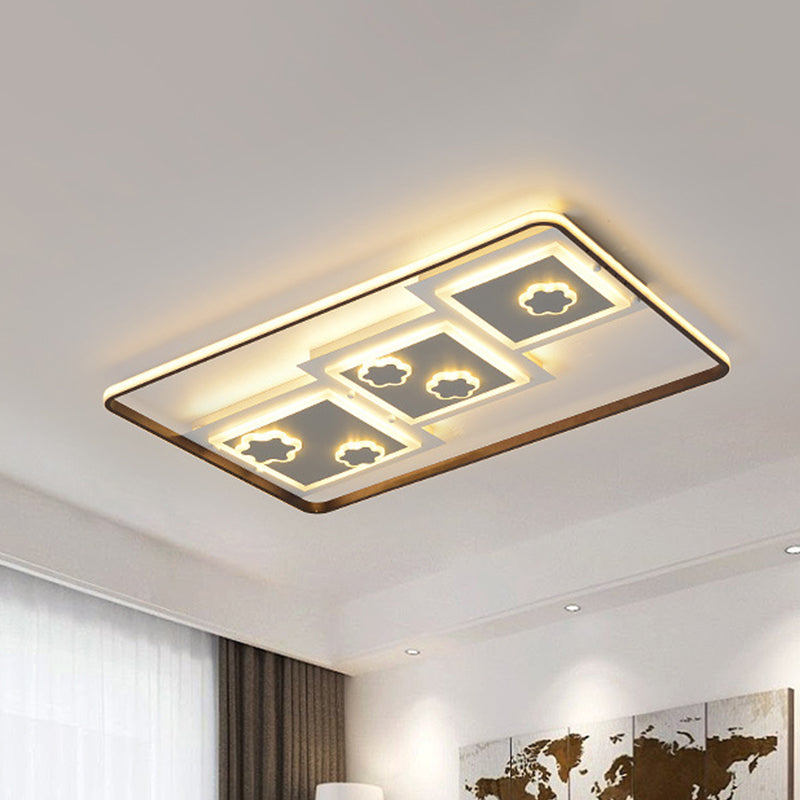 19.5"/37.5" Wide Modern Geometric Flush Mount Lighting Acrylic Living Room LED Ceiling Lamp in Black