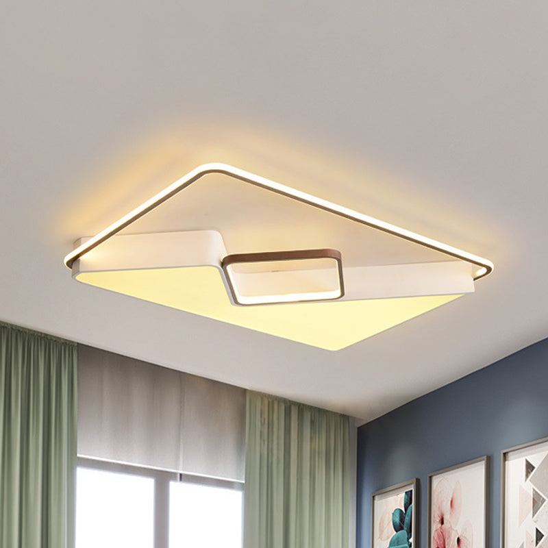 Lampada da soffitto rettangolare bianca in acrilico con montaggio a incasso a LED per soggiorno, larghezza 19,5"/37,5"/42"