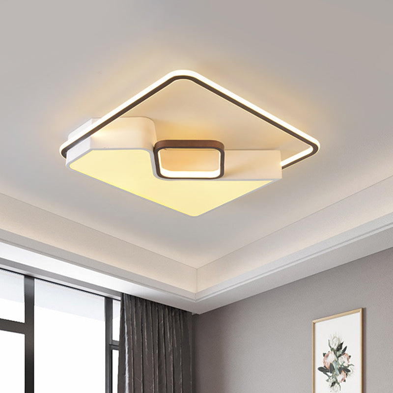 Lampada da soffitto rettangolare bianca in acrilico con montaggio a incasso a LED per soggiorno, larghezza 19,5"/37,5"/42"