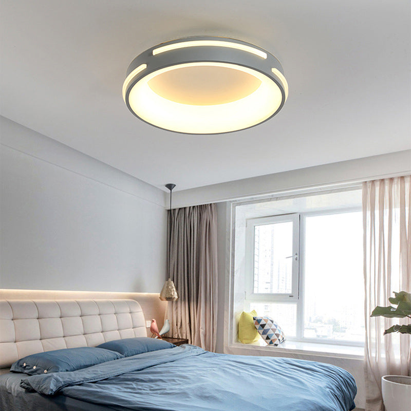 Gray Circle Ceiling Light Modernism Metal LED Flush Light Fixture in Warm/White Light, 18.5"/24.5" Wide